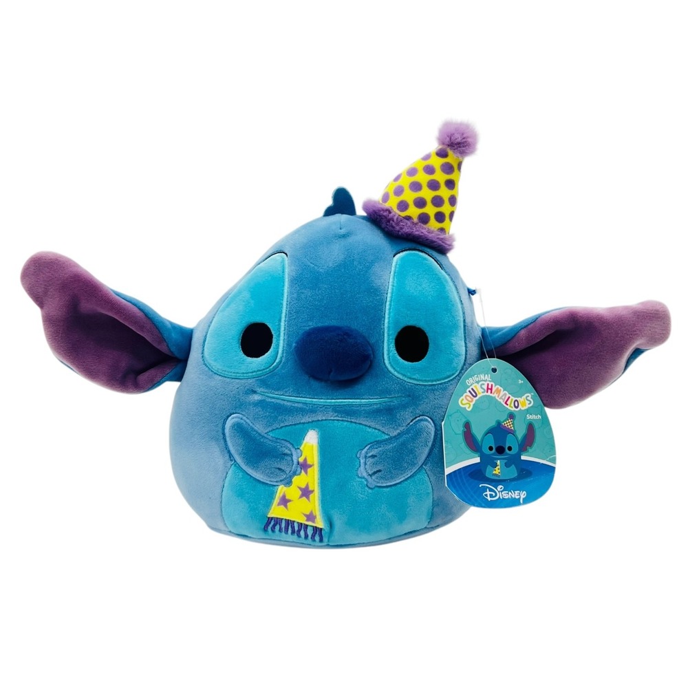 Squishmallows Disney Birthday Stitch wearing hat holding party‎ favor 10" NWT
